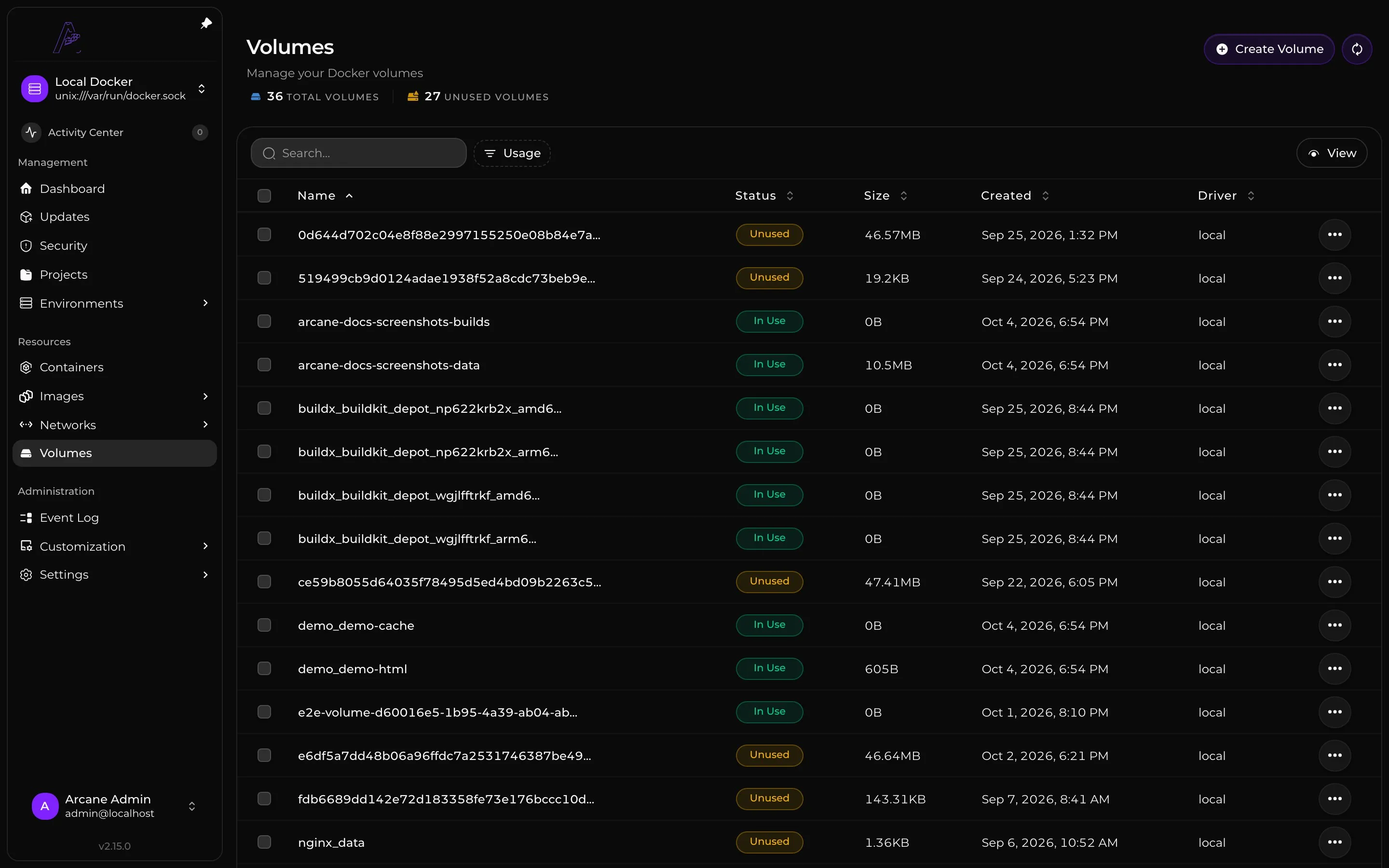 Persistent volumes used by the demo web server and cache.
