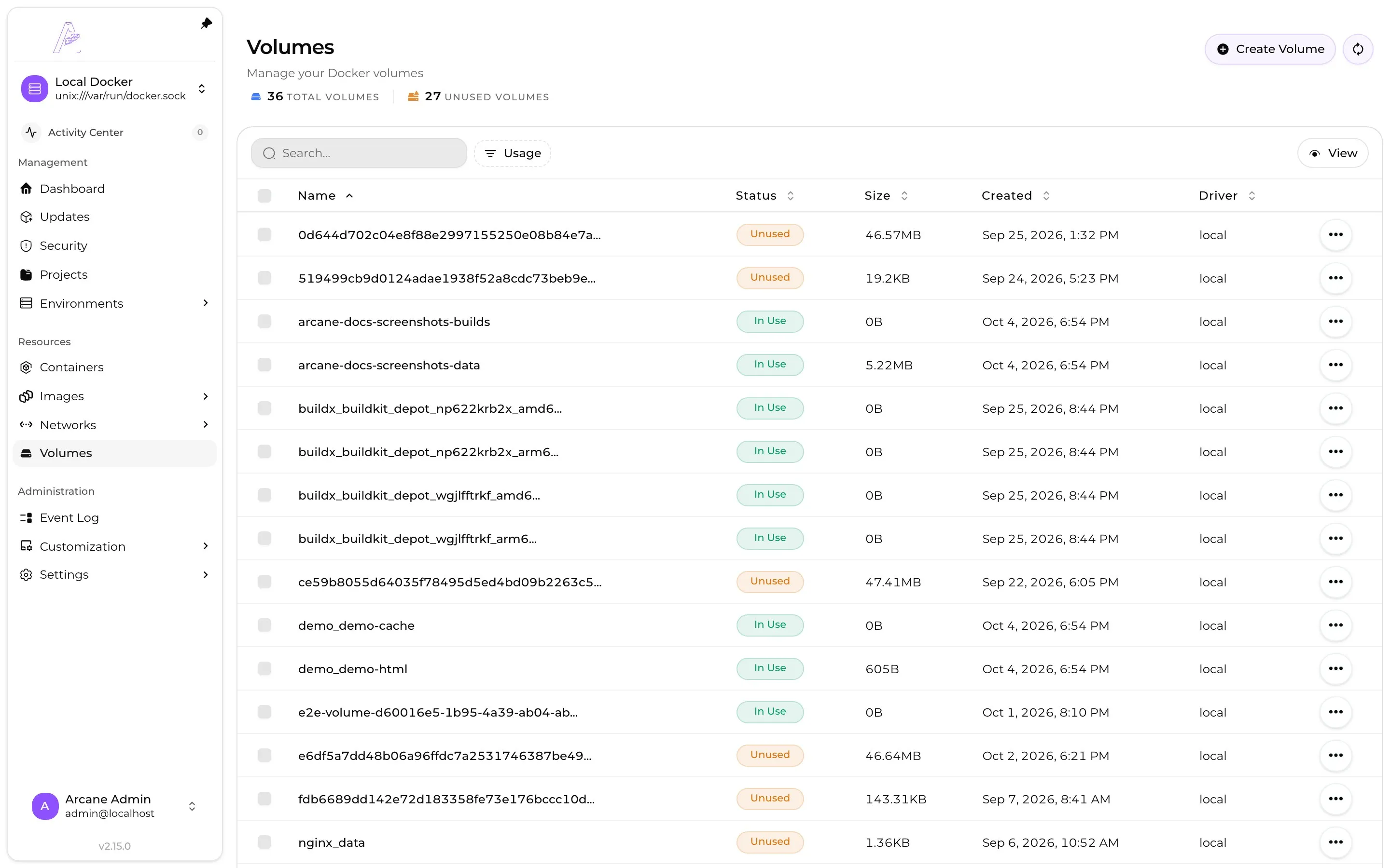 Persistent volumes used by the demo web server and cache.